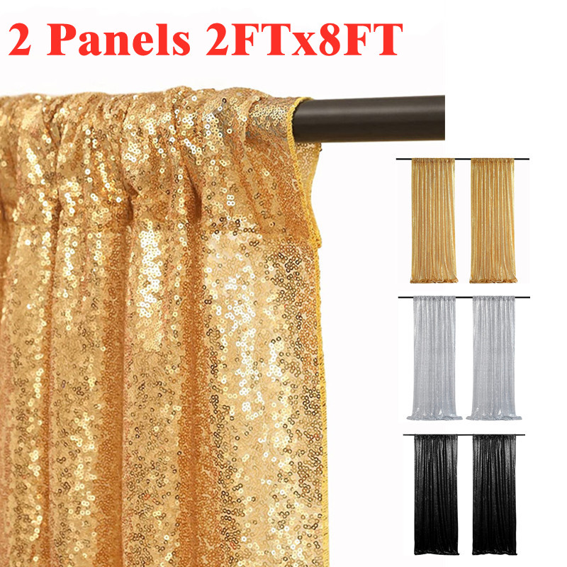 Sequin Fabric Panel - Cortinas de fondo de lentejuelas doradas/plateadas,