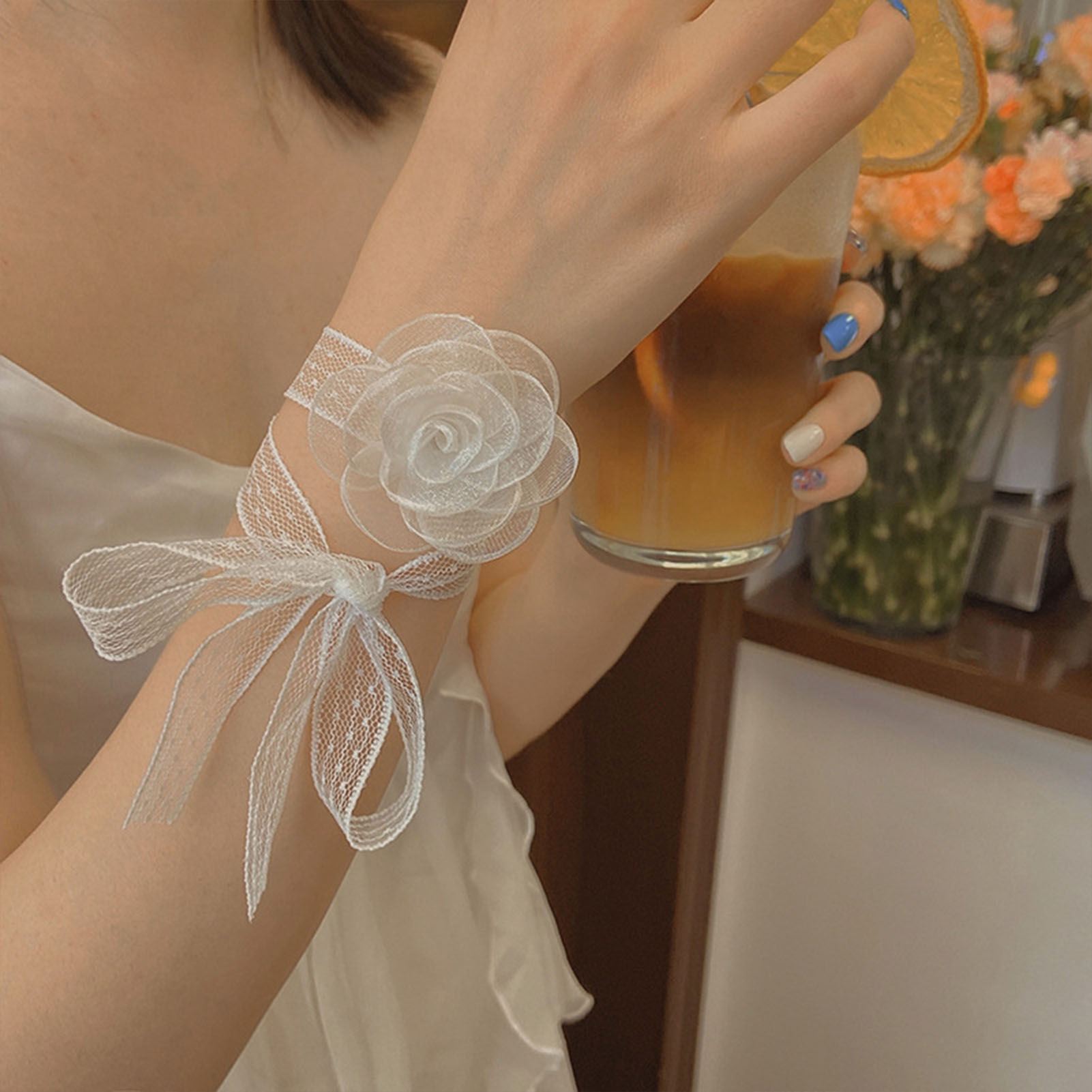 Lace Ribbon Trim - Diadema con lazo de encaje y