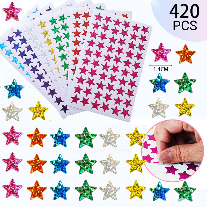 Glitter Vinyl Roll - 420 pegatinas de estrellas holográficas brillantes,