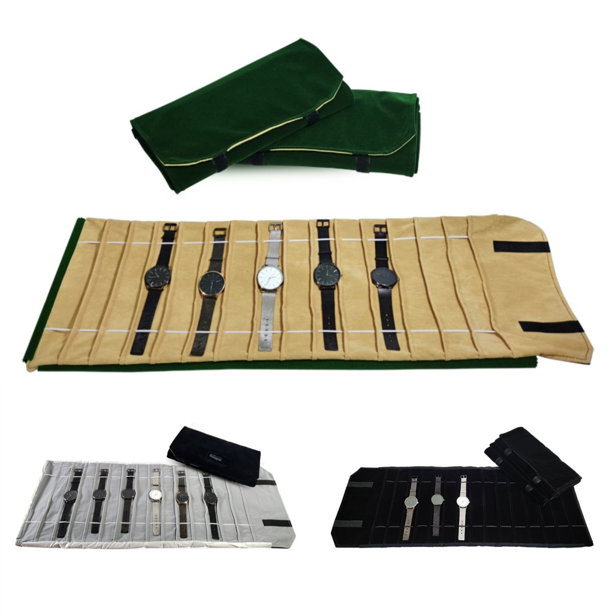 Velvet Ribbon Roll - Bolsa enrollable de terciopelo para reloj,