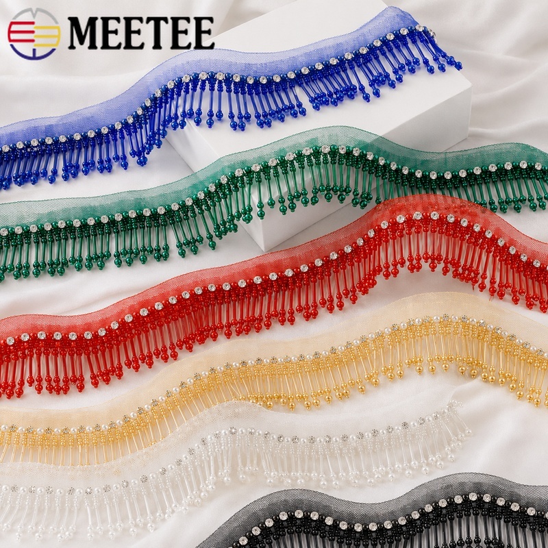 Fringe Ribbon Sewing - 1 yarda de encaje con cuentas
