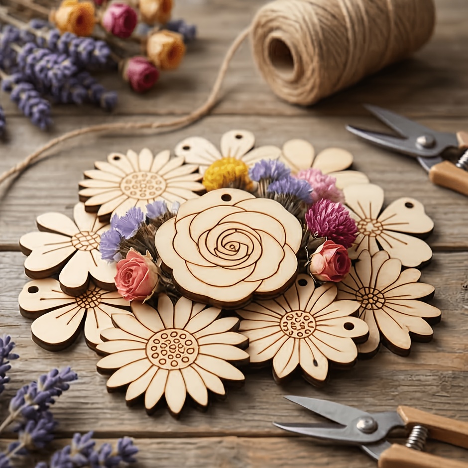 Easter Craft Embellishment Set - 50 Piezas/Juego de Rodajas de Madera
