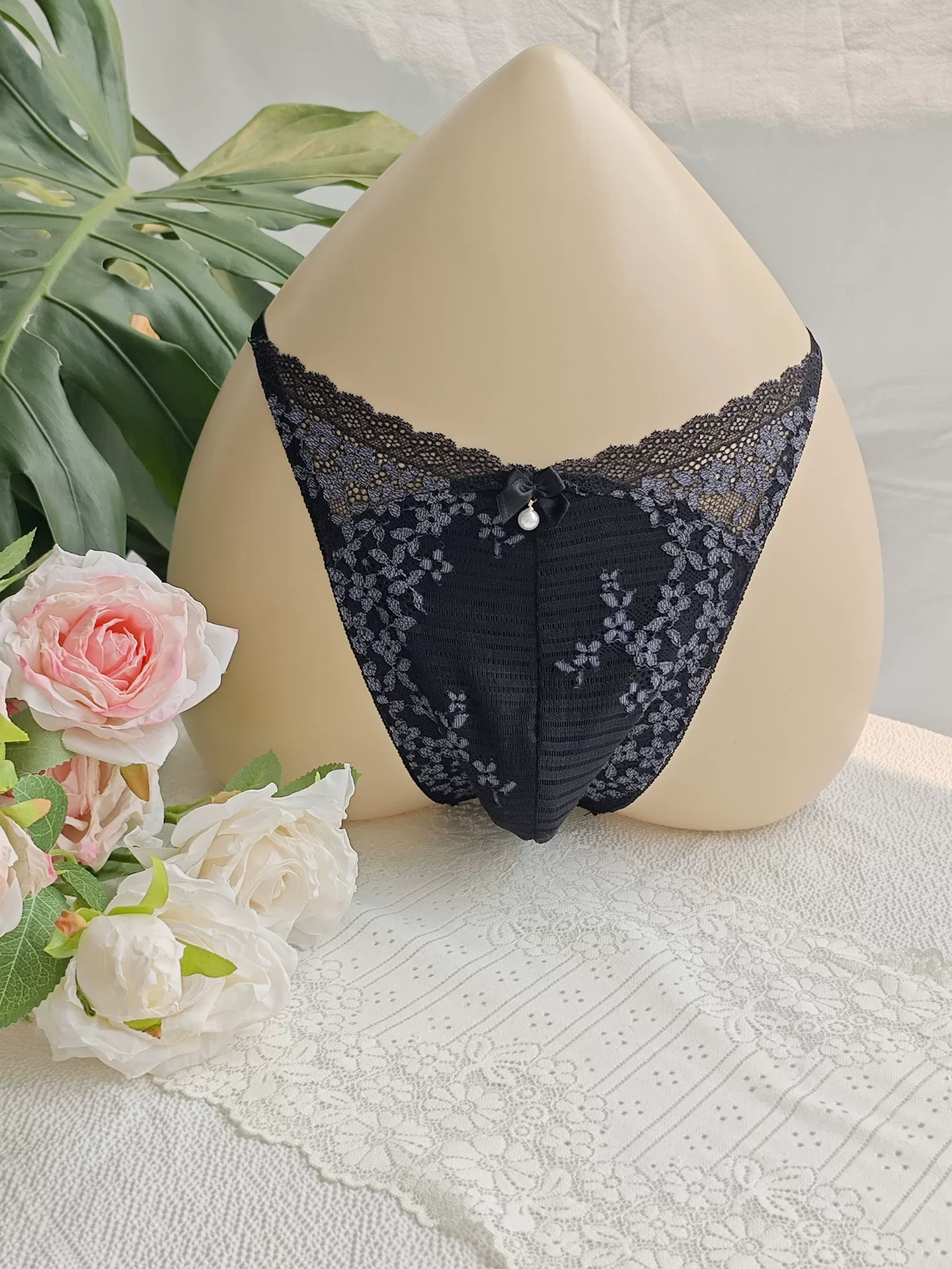 Embroidery Embellishments - Calzoncillos de Encaje Negro para Hombre,