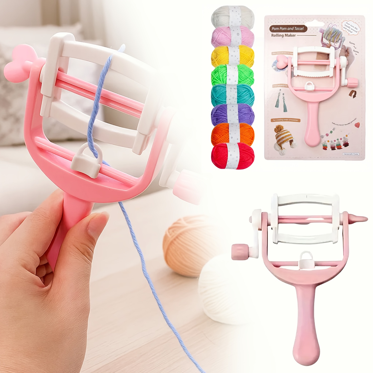 Pom Pom Maker Tool - Bobina de bobinado de manivela, bola