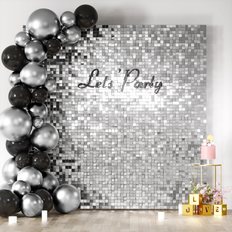 Sequin Fabric Panel - Paneles de Lentejuelas Cuadrados Plateados Mate