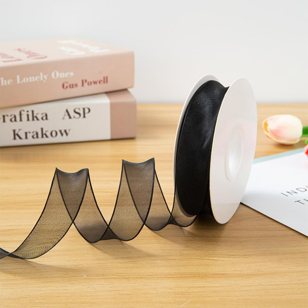 Cinta de Organza negra de 1 pu - Organza Ribbon Spool reseña y precio